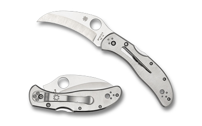 Curved folding pocket knife open and closed