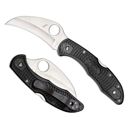 Two folding knives with curved blades