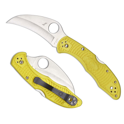 Yellow-handled folding knife with curved blade