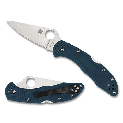 Blue handled folding pocket knife with silver blade