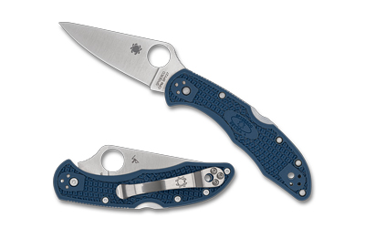 Blue-handled folding knife with silver blade