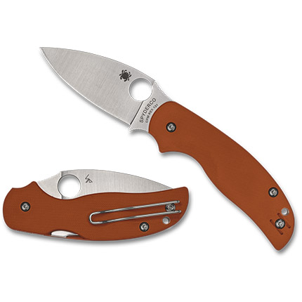 Orange-handled folding pocket knife with silver blade