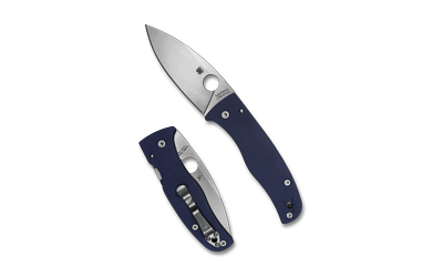 Blue-handled folding pocket knife open and closed