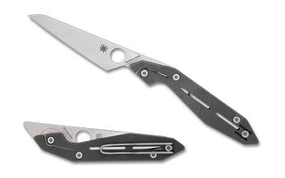 Black folding pocket knife open and closed