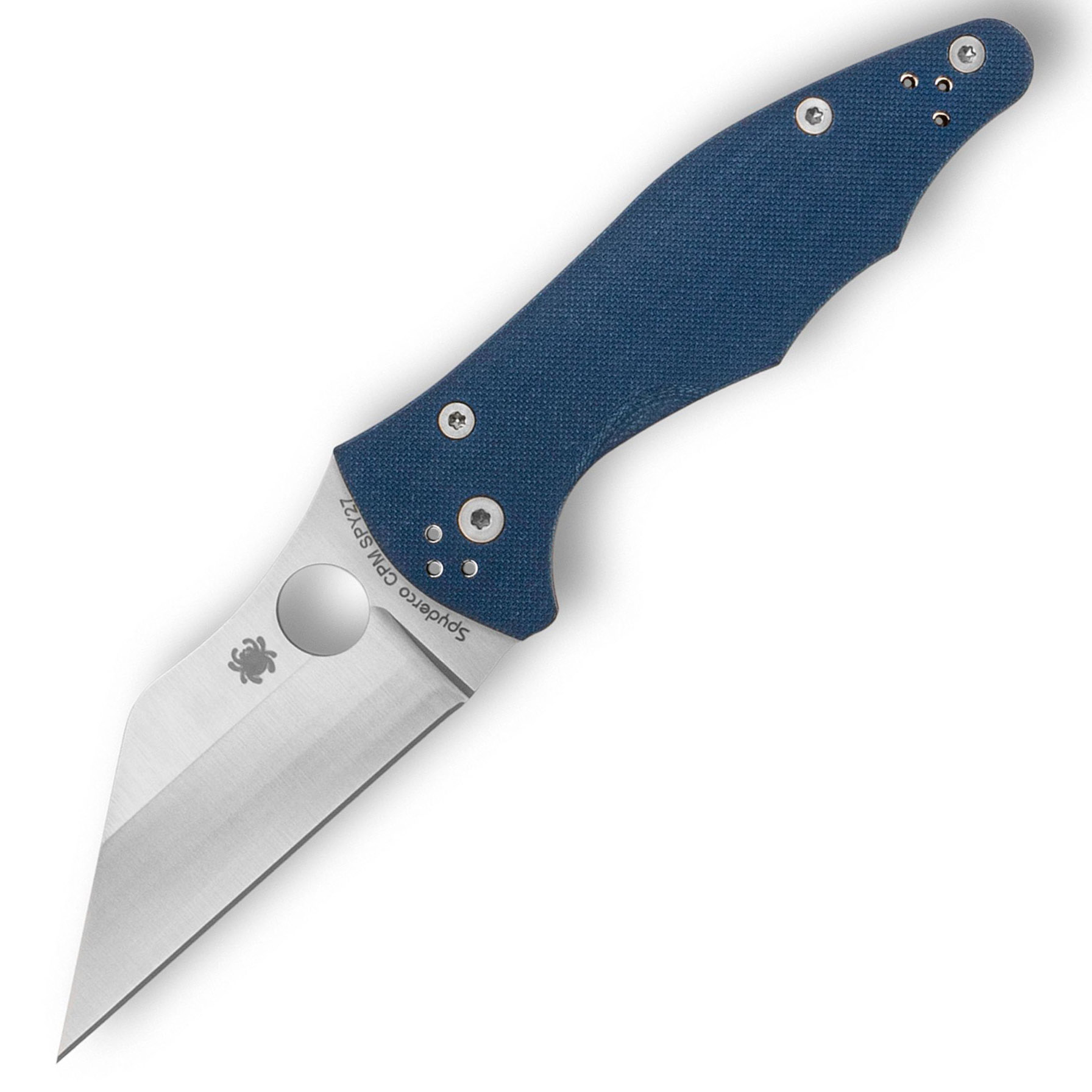 Blue-handled folding knife with silver blade