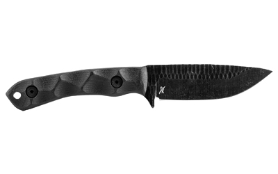 Black fixed-blade knife with textured handle