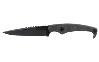 Black fixed-blade knife with curved handle
