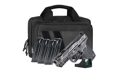 Handgun with magazines and black tactical bag