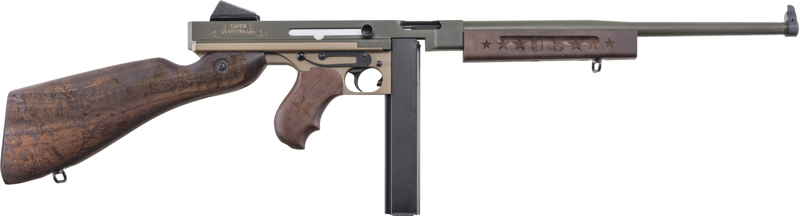 Thompson submachine gun with wooden stock