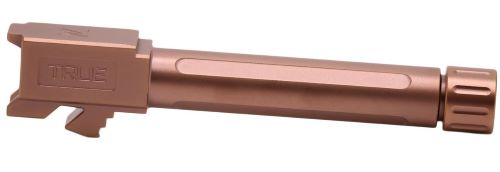 Copper-colored pistol barrel with engraved TRUE logo