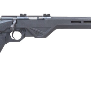 Black bolt-action rifle on white background