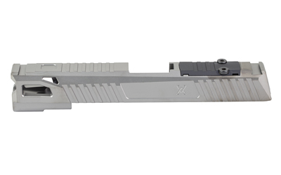 Silver pistol slide with optic mount