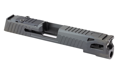 Black pistol slide with optic cut and ports