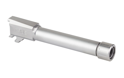 Silver handgun barrel on white background