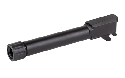 Black threaded pistol barrel on white background