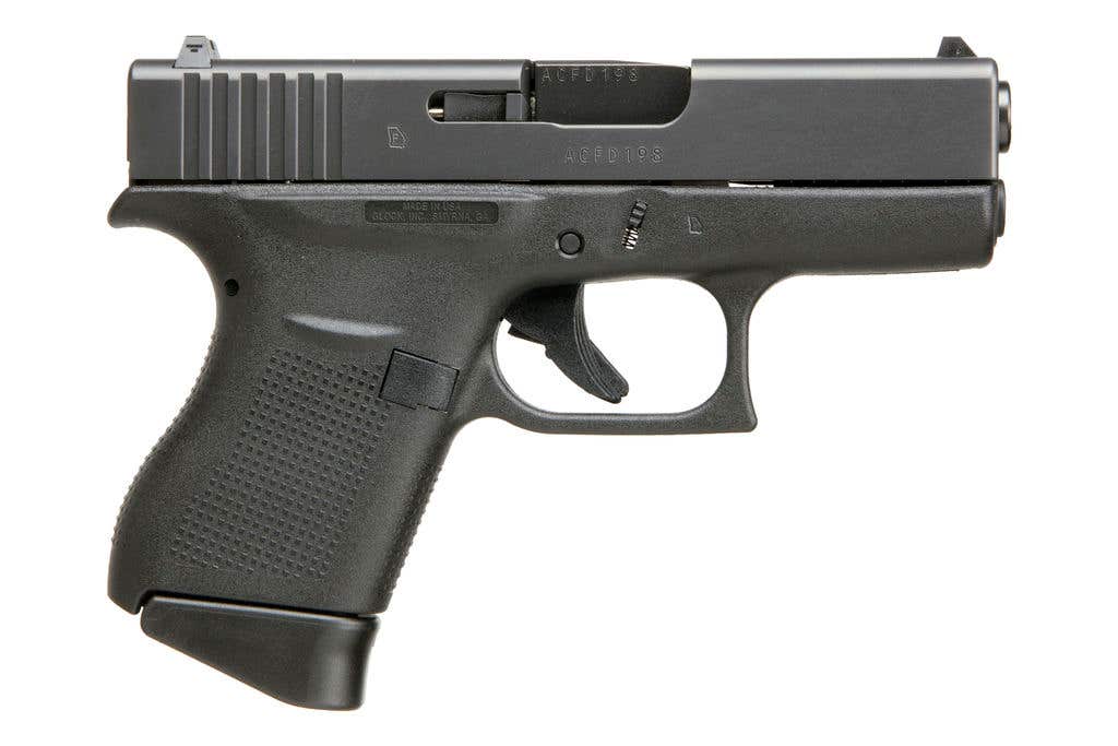 A black semi-automatic handgun