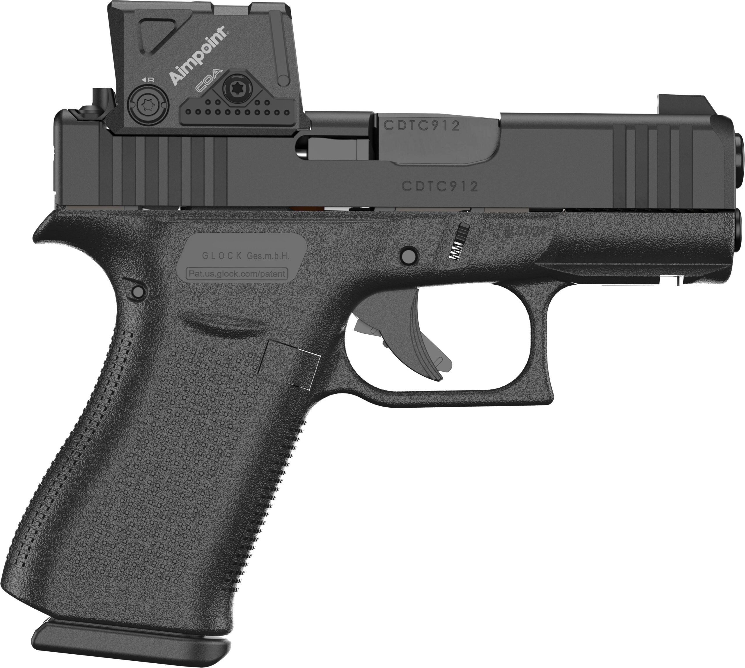 Black Glock handgun with red dot sight