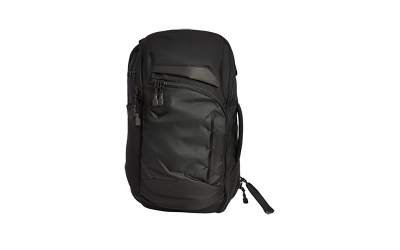 Black modern backpack on white background