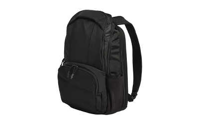 Black backpack with multiple zippered compartments