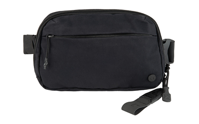Black waist bag with zipper and strap