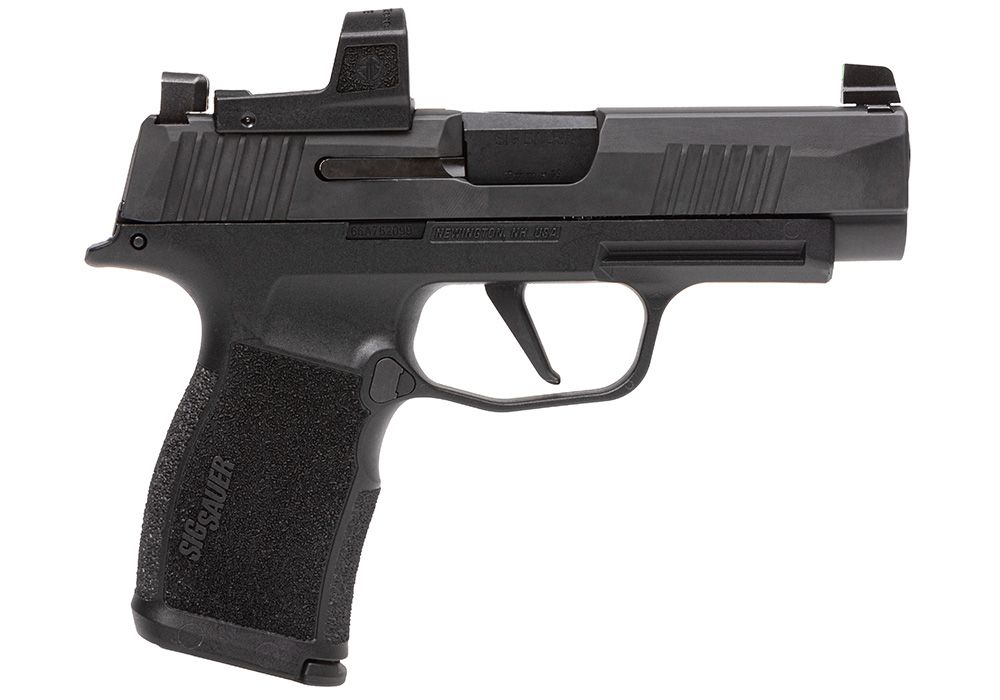 Compact black handgun on a white background