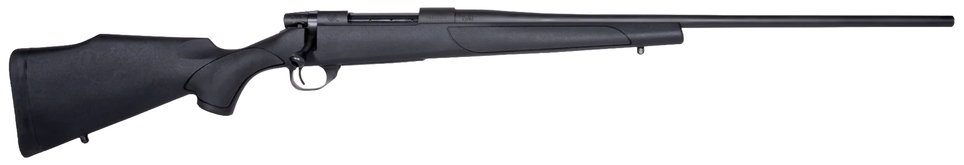 Black bolt-action rifle on white background