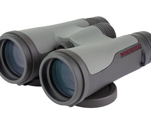 Gray binoculars on white background