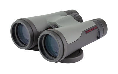 Gray binoculars on white background