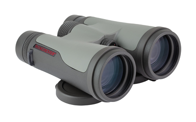 Compact gray binoculars on white background