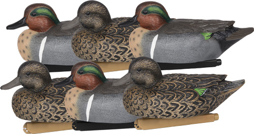 Four realistic duck decoys on white background