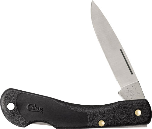 Black folding pocket knife with stainless steel blade