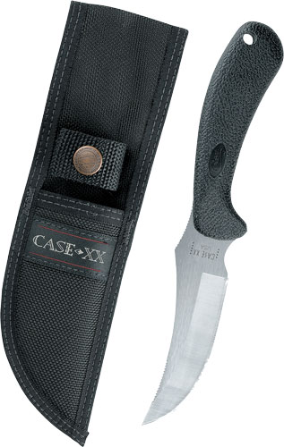Fixed-blade knife with black sheath and handle