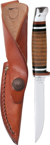 Fixed-blade knife with leather sheath