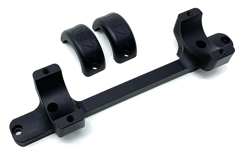 Black metal scope mount with ring caps
