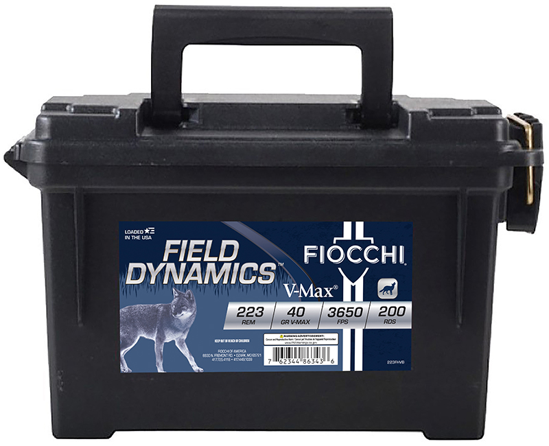 Black ammo case with Fiocchi .223 label