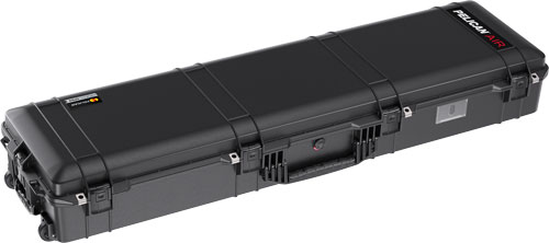 Long black hard protective equipment case with wheels