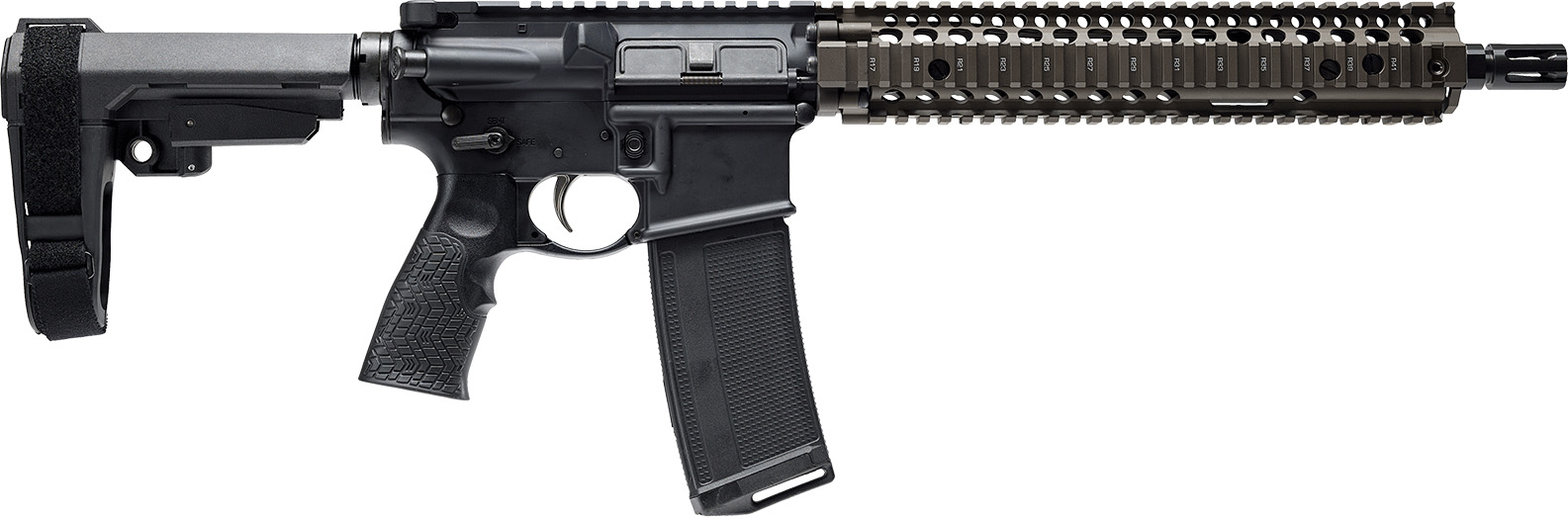 AR-style pistol with brace and extended magazine