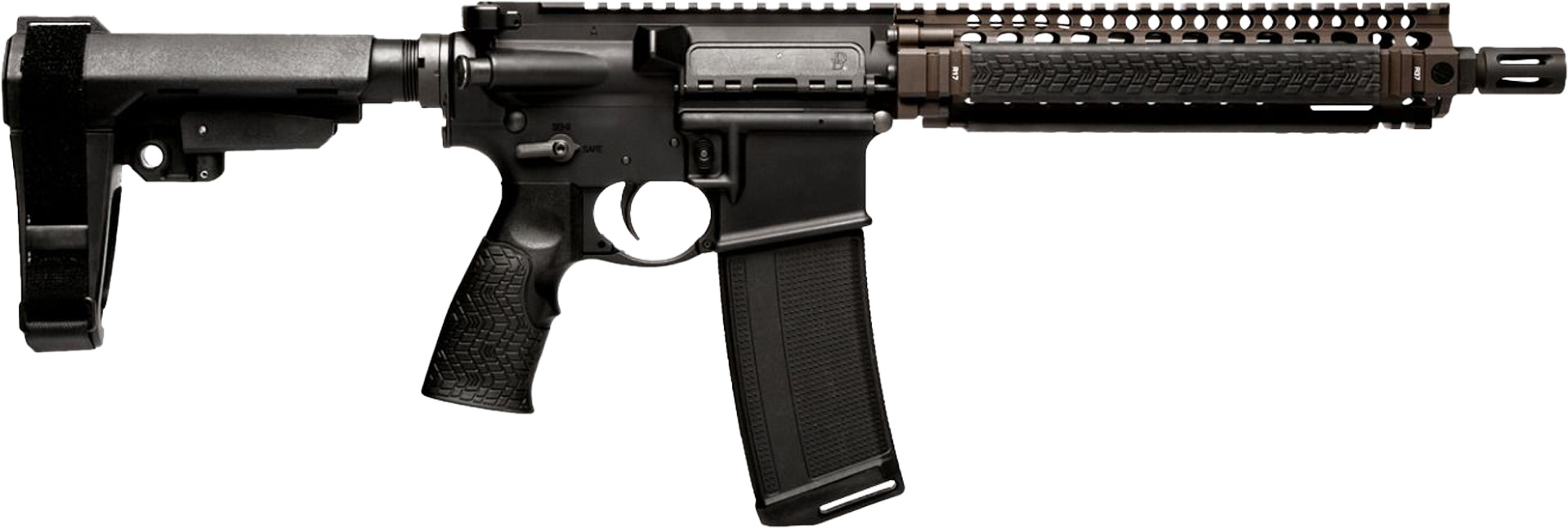 Black AR-style rifle isolated on white background