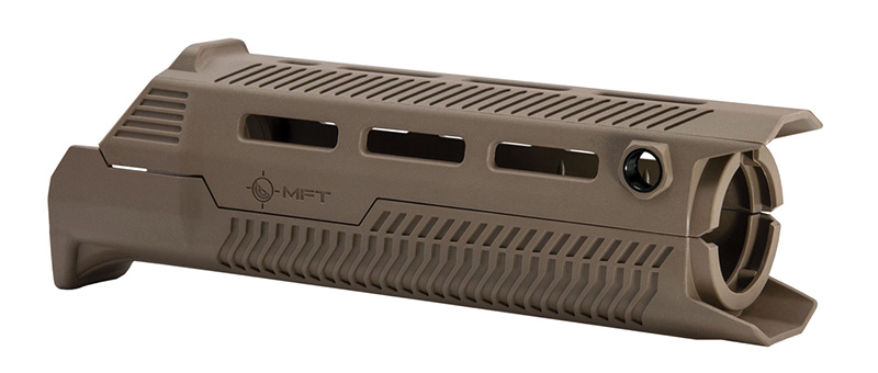 Tan rifle handguard with ventilation slots