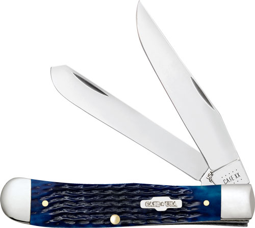 Blue-handled pocket knife with two open blades