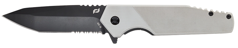 Black folding knife with serrated blade