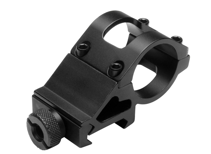 Black metal rifle scope mount with ring