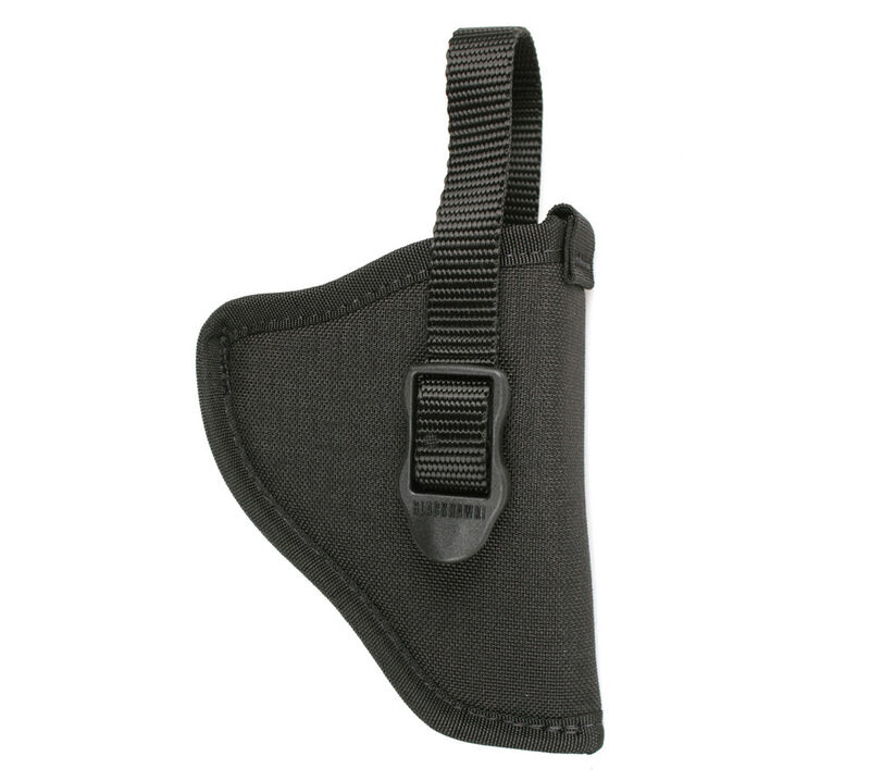 Black nylon handgun holster with strap