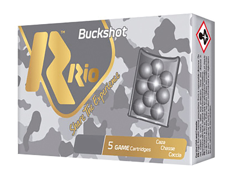 Rio Buckshot shotgun cartridges box with camouflage design