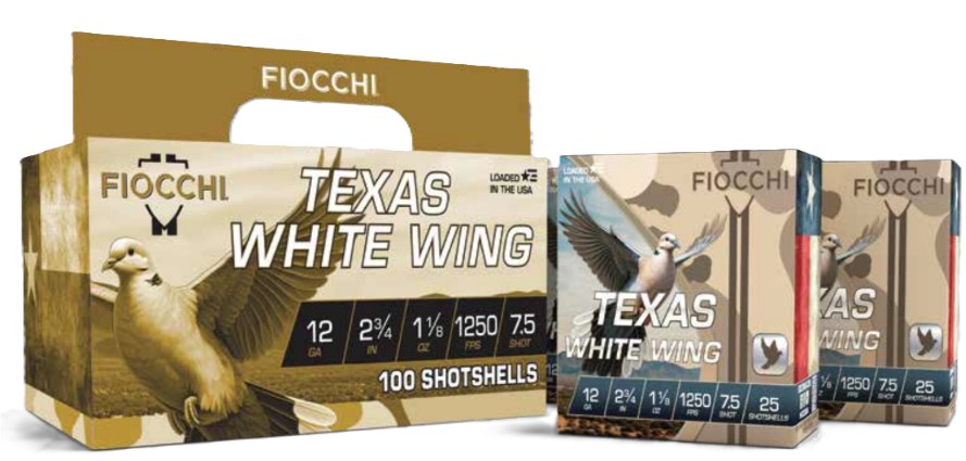 Fiocchi Texas White Wing shotgun shell boxes