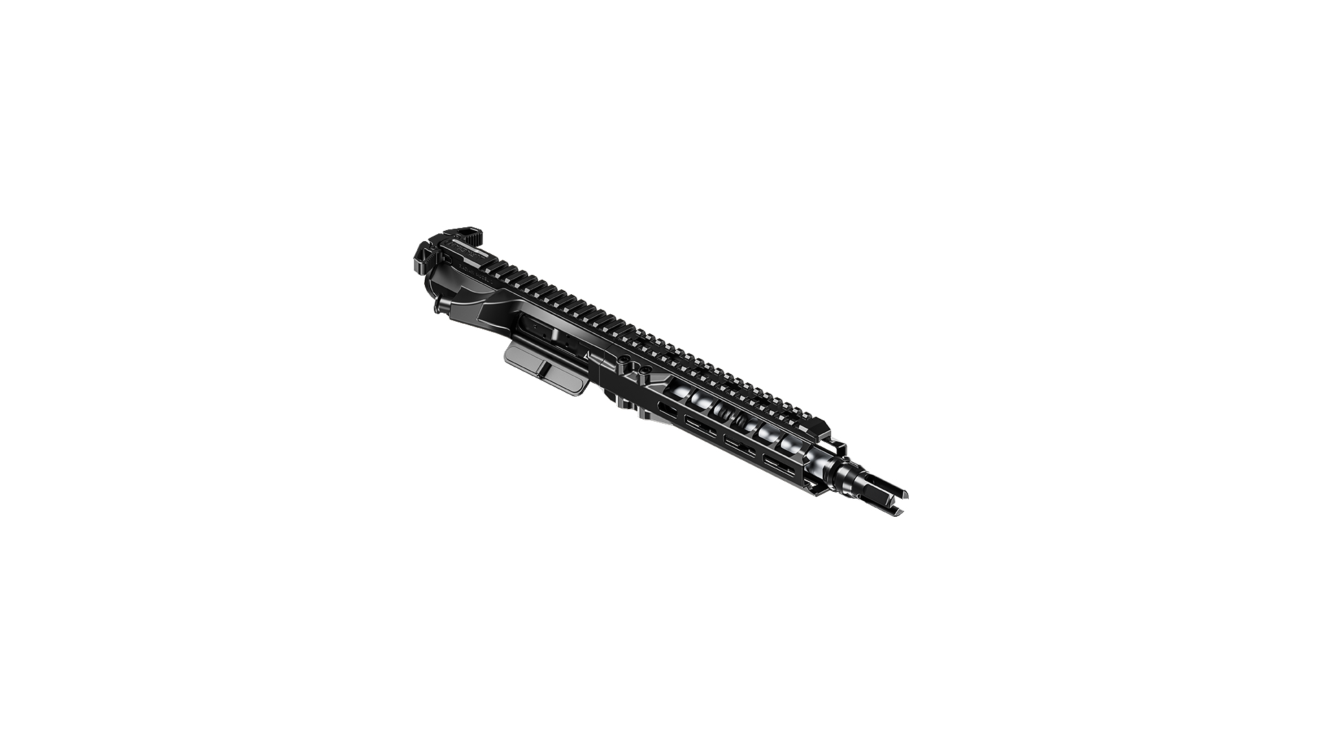 Black AR-15 upper receiver assembly on white background