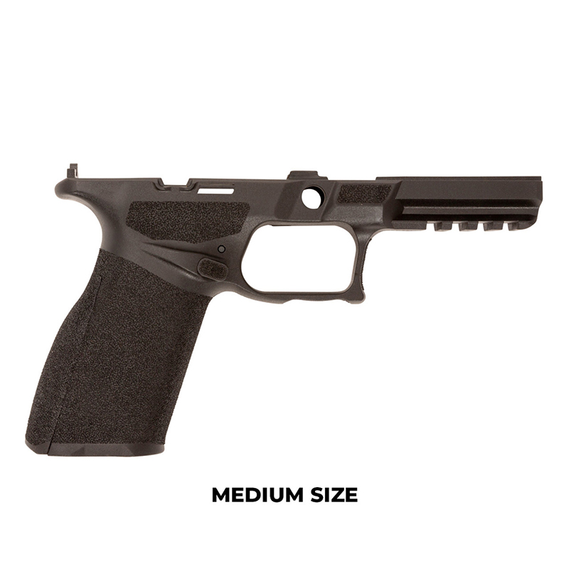 Medium-size handgun frame with textured grip
