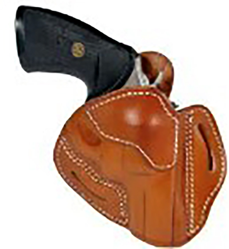Revolver in brown leather holster