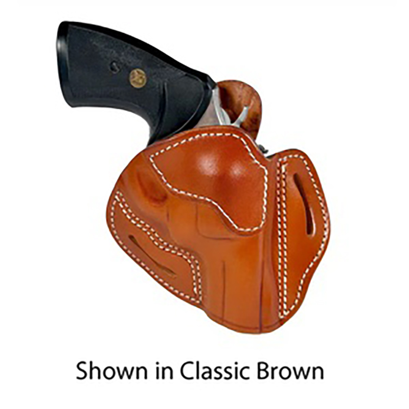 Revolver in classic brown leather holster
