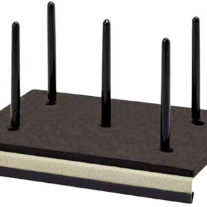 Black boot scraper with five vertical pegs